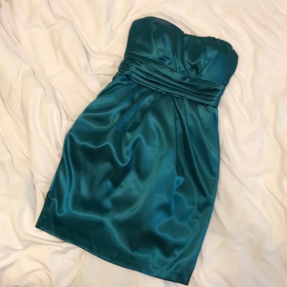 SNAP Strapless teal dress